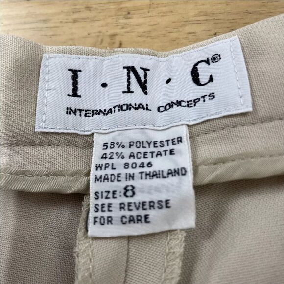 INC International Concepts Pleated Pants Women 8 Wide Cuff Cream High Rise 27x28 - Picture 12 of 16